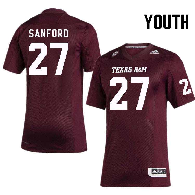Youth #27 Daymion Sanford Texas A&M Aggies College Football Jerseys Stitched Sale-Maroon - Click Image to Close